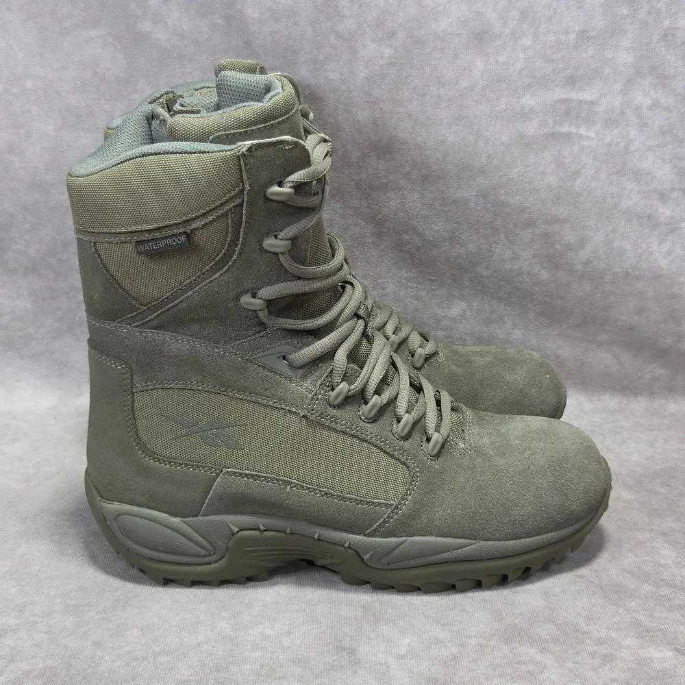 Reebok RB8995 Mens Sage Green Waterproof Tactical Duty Boots Side Zip Size 9.5